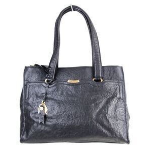 T Tahari BLACK GENUINE LEATHER THREE COMPARTMENTS BUSINESS TOTE SHOULDER BAG